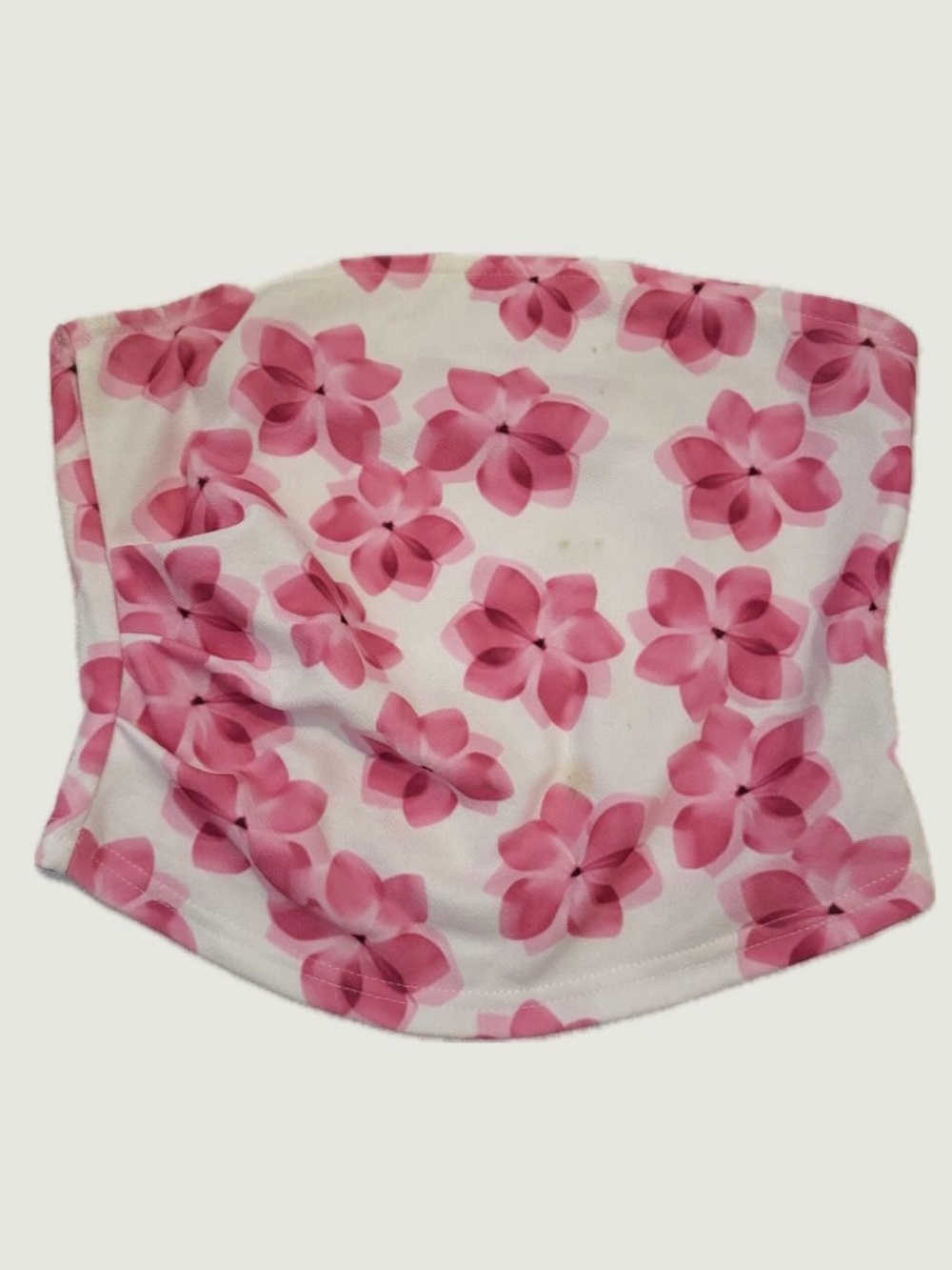 SHEIN White Strapless Floral Tube Top with Pink Blooms